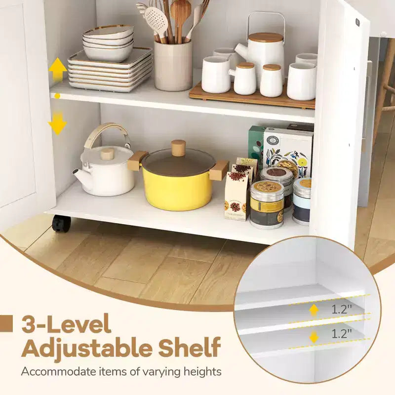 Rolling Kitchen Island Cart Storage Cabinet w/ Towel & Spice Rack White\Black\Cherry\Gray