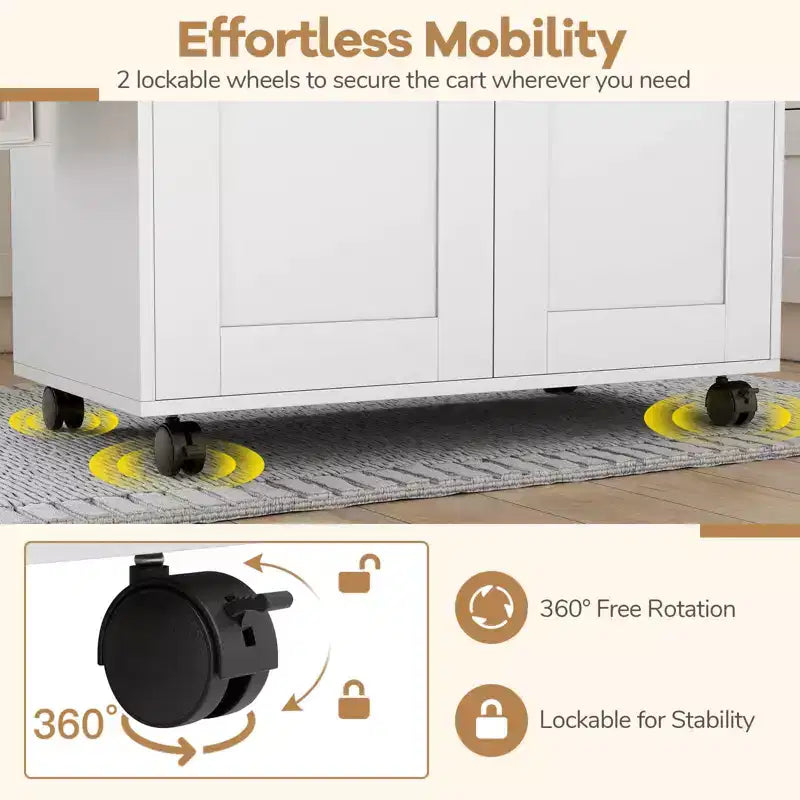 Rolling Kitchen Island Cart Storage Cabinet w/ Towel & Spice Rack White\Black\Cherry\Gray