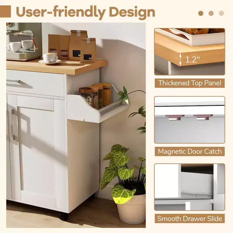Rolling Kitchen Island Cart Storage Cabinet w/ Towel & Spice Rack White\Black\Cherry\Gray