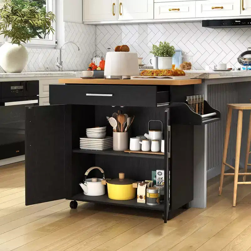 Rolling Kitchen Island Cart Storage Cabinet w/ Towel & Spice Rack White\Black\Cherry\Gray