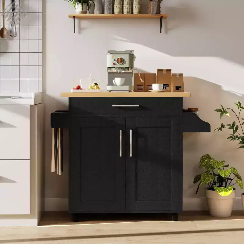 Rolling Kitchen Island Cart Storage Cabinet w/ Towel & Spice Rack White\Black\Cherry\Gray