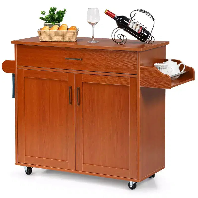 Rolling Kitchen Island Cart Storage Cabinet w/ Towel & Spice Rack White\Black\Cherry\Gray