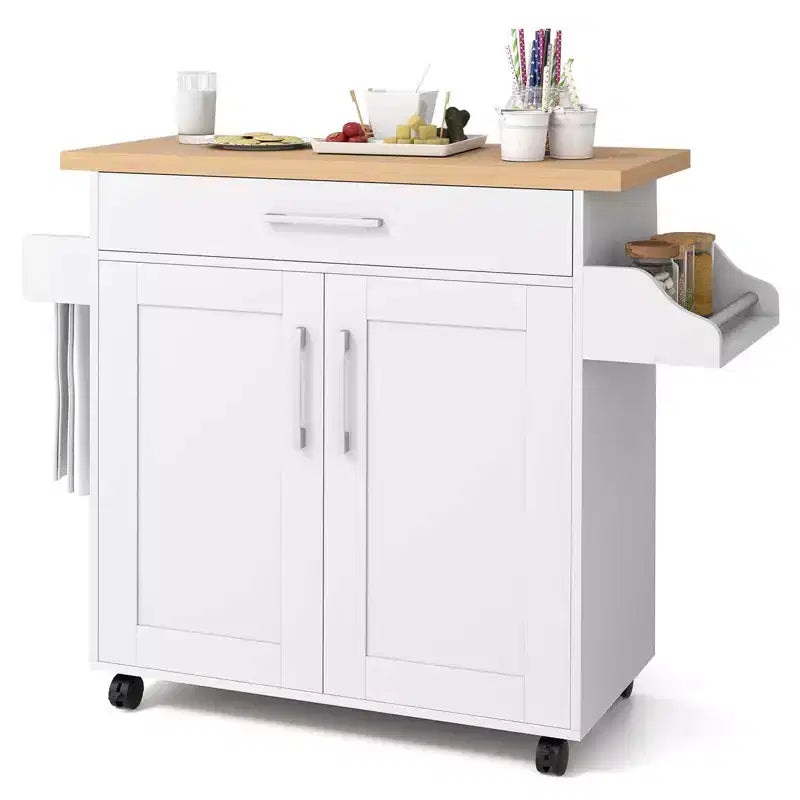 Rolling Kitchen Island Cart Storage Cabinet w/ Towel & Spice Rack White\Black\Cherry\Gray