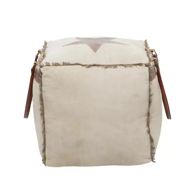 Rustic Leather and Canvas Foot Stool Ottoman