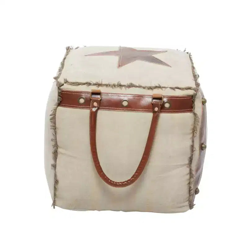 Rustic Leather and Canvas Foot Stool Ottoman