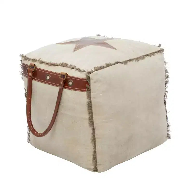 Rustic Leather and Canvas Foot Stool Ottoman