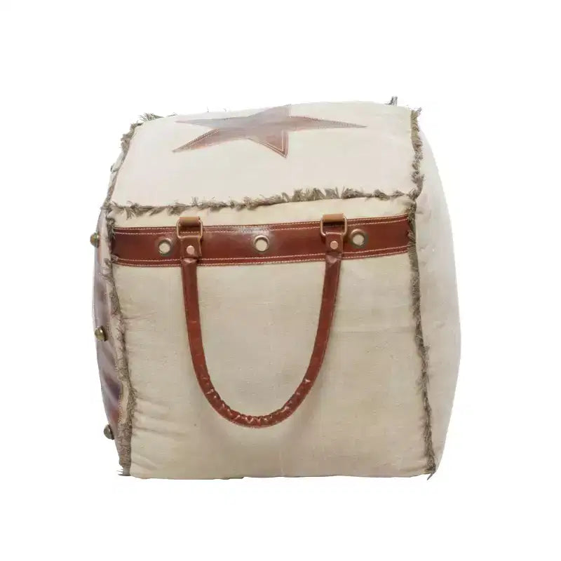 Rustic Leather and Canvas Foot Stool Ottoman