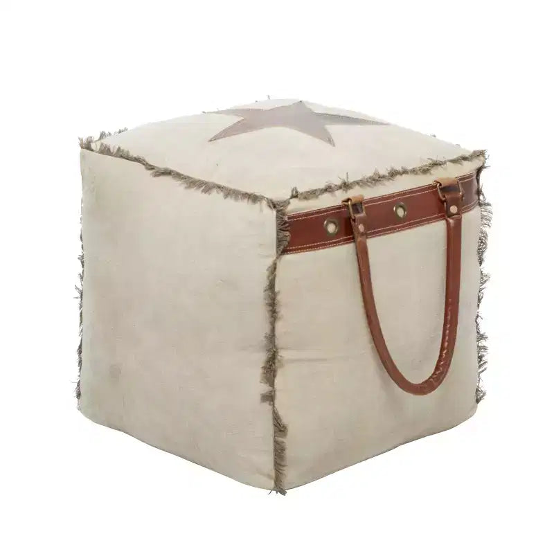 Rustic Leather and Canvas Foot Stool Ottoman