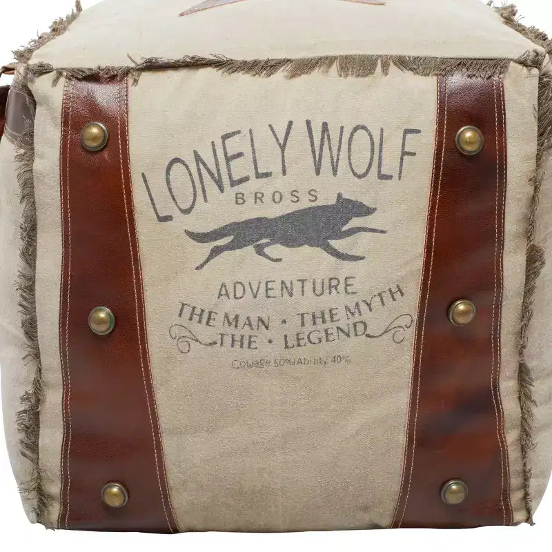 Rustic Leather and Canvas Foot Stool Ottoman